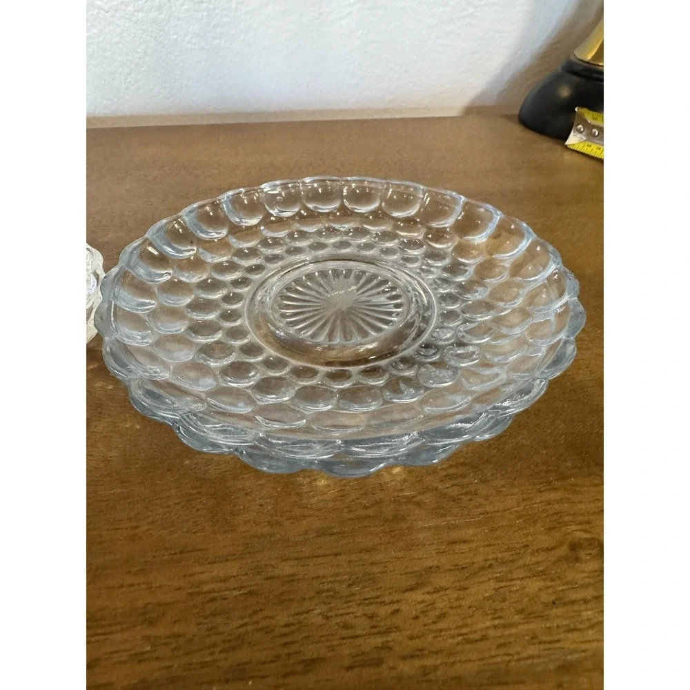 Vintage Set‎ of 4 Berry Bowls Clear Glass Bubble Pattern Dessert Saucers